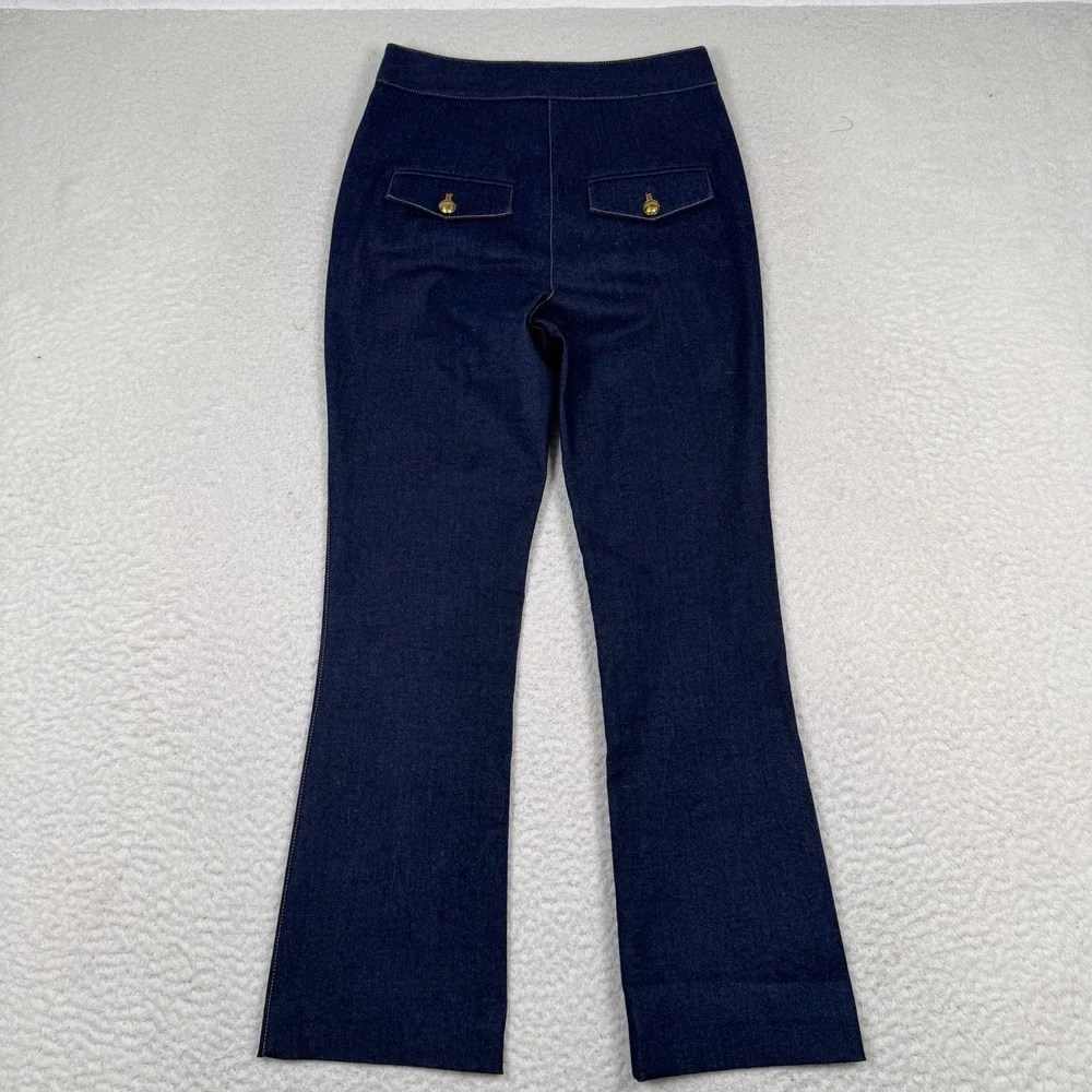 Veronica Beard Jeans Womens 2 High Rise Flare Blue Pintuck Seam Blue Gold Button